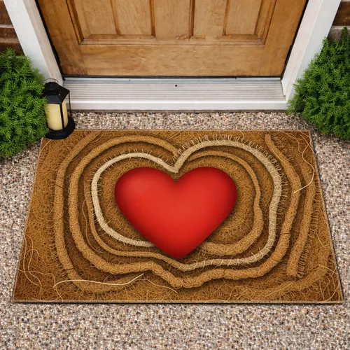 Large Bold Red Heart Organic Warm Brown Farmhouse Housewarming Gift Doormat