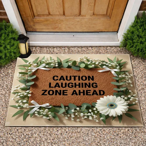 Caution Laughing Zone Ahead Floral - Funny Home Decor Gift Doormat