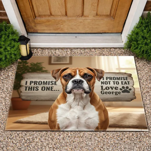 Fawn White Boxer Dog Funny Message Custom Dog Name - Home Decor Gift for Dog Owners Doormat