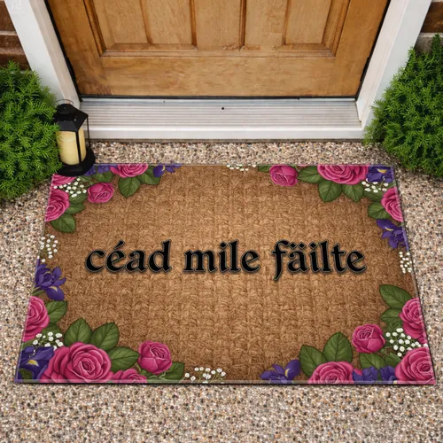 Cead Mile Failte Irish Roses Irises - Home Decor Housewarming Gift Doormat