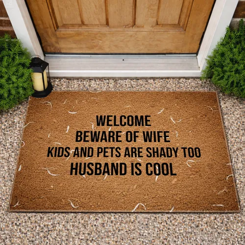 Welcome Beware Of Wife Kids Pets Shady - Funny Home Decor Gift for Family Doormat