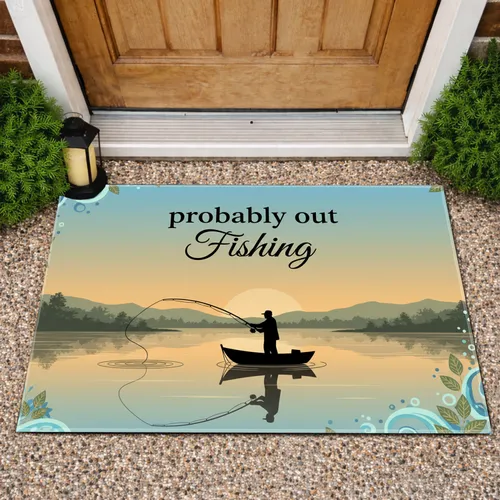 Fisherman Probably Out Fishing Lake Scene - Outdoor Enthusiast Home Decor Doormat