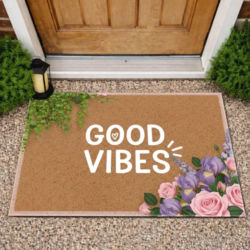 Good Vibes Heart Rose Iris Floral - Home Decor Gift Doormat