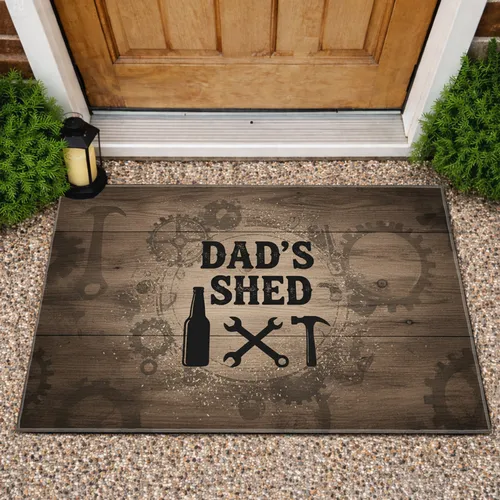 Dad's Shed Workshop Tools Rustic Wood Panel - Man Cave Decor Gift for Dad Doormat