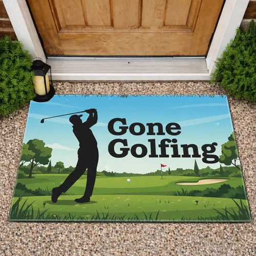 Gone Golfing Silhouette Golfer - Golf Course Landscape Outdoor Decor Gift Doormat