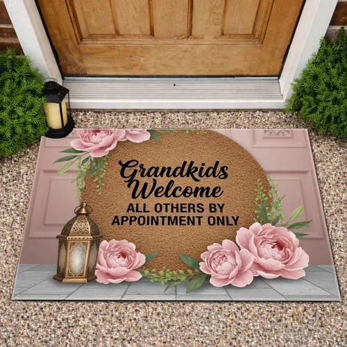 Grandkids Welcome Peonies Succulents Moroccan Lantern - Home Decor Gift Doormat