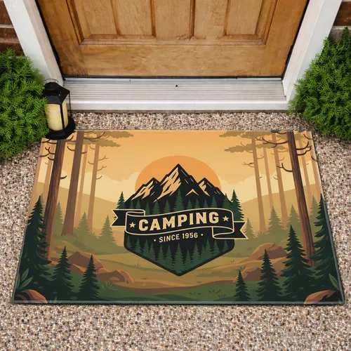 Camping Since Custom Year Mountains Pines - Outdoor Adventure Decor Doormat