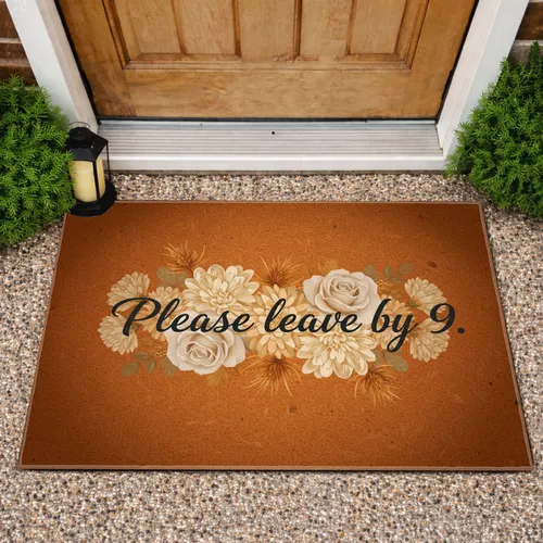Please Leave By 9 Roses Chrysanthemums Thistles - Home Entryway Etiquette Decor Doormat