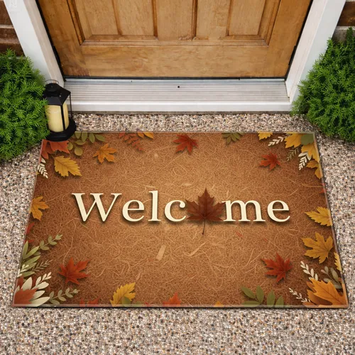 Welcome Maple Leaf Autumn Leaves Organic Background - Outdoor Seasonal Home Decor Gift Doormat