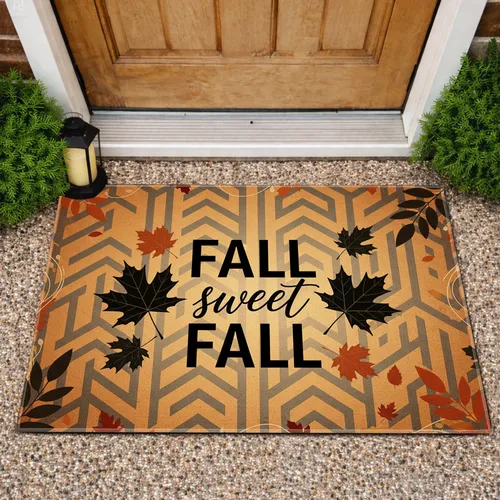 FALL sweet FALL Black Silhouette Maple Oak Leaves Decor - Autumn Season Home Decor Gift Doormat