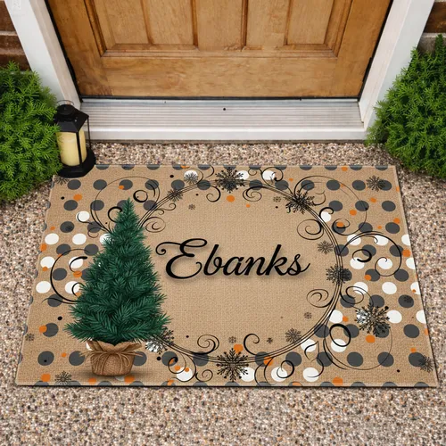 Ebanks Script Snowflake Wreath Pine Tree Polka Dots - Home Decor Gift Doormat