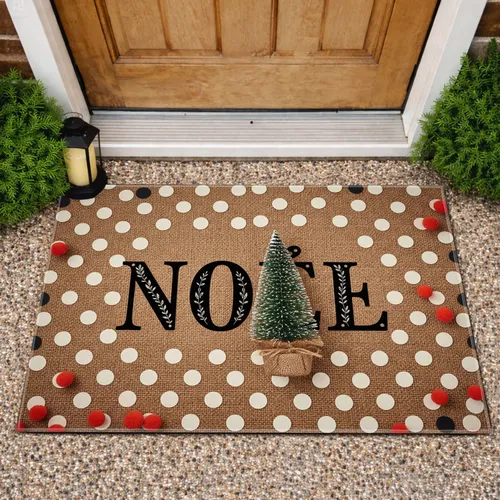 NOEL Frosted Christmas Tree Polka Dots - Festive Rustic Holiday Decor Doormat