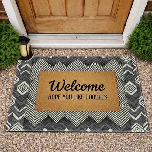 Welcome Doodles Panel Chevron Zigzag - Home Decor Gift Doormat