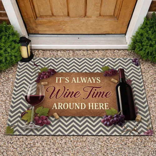 Wine Time Quote Wine Bottle Grapes Rustic Panel - Home Decor Gift for Wine Lover Doormat