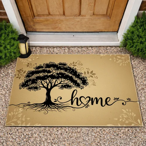 Tree Silhouette Home Heart Organic Vines - Housewarming Home Decor Gift Doormat