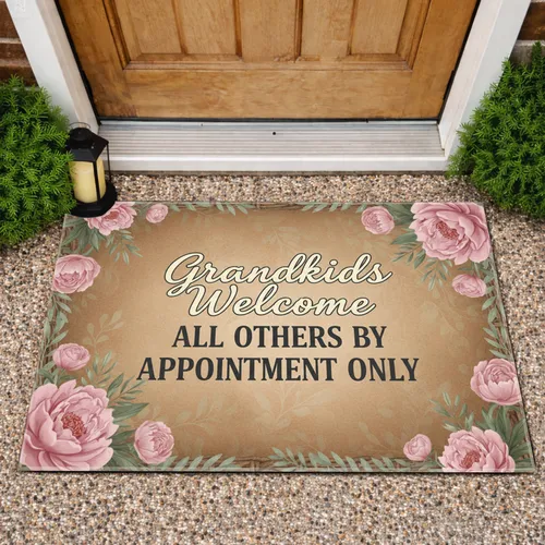 Grandkids Welcome Appointment Only Peony Floral - Home Decor Gift for Grandparents Doormat