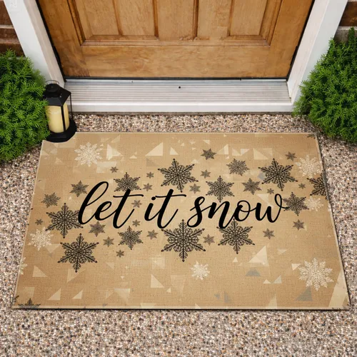Let It Snow Cursive Script Snowflakes - Winter Holiday Home Decor Gift Doormat