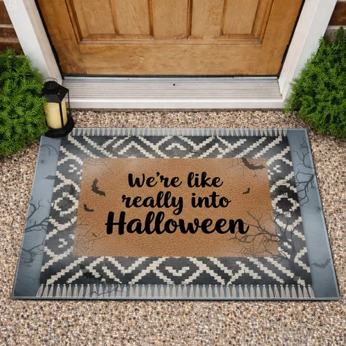 Into Halloween Message Bats Spiderwebs - Halloween Home Decor Doormat