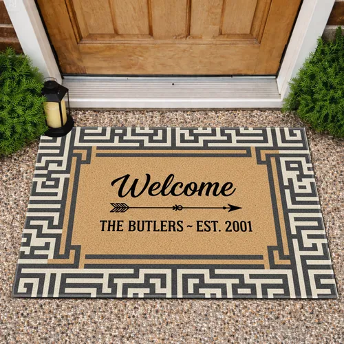 Welcome Custom Family Name and Year Greek Key Labyrinth - Home Decor Gift Doormat