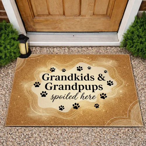 Grandkids & Grandpups Spoiled Here Paw Prints - Home Decor Gift for Grandparents Doormat