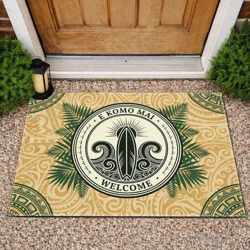 Aloha Welcome Sun Tropical Leaves Tribal Waves - Tropical Home Decor Gift Doormat