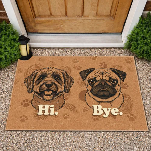 Friendly Labradoodle Grumpy Pug Dogs Hi Bye - Home Decor Gift for Dog Lovers Doormat