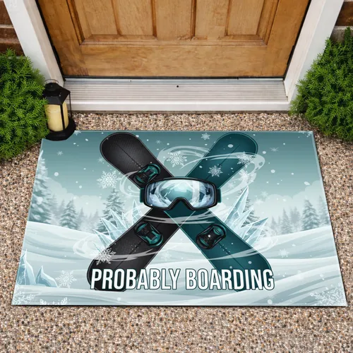 Crossed Snowboards Ski Goggles 'PROBABLY BOARDING' - Outdoor Winter Snow Sports Fan Gift Doormat