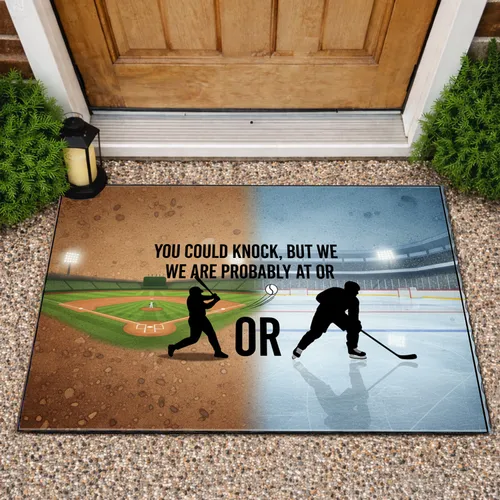 Baseball Batter Hockey Player 'YOU COULD KNOCK' Text - Sports Fan Home Decor Gift Doormat