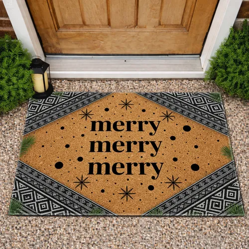 Merry Merry Merry Snowflakes Pinecones - Christmas Home Decor Gift Doormat