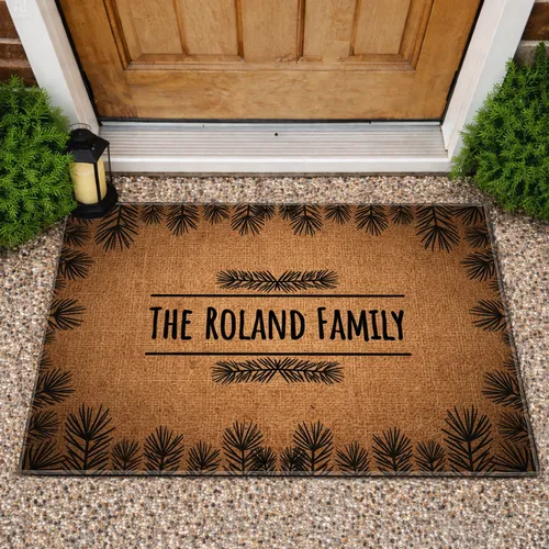 Custom Family Name Evergreen Forest - Rustic Home Decor Gift Doormat