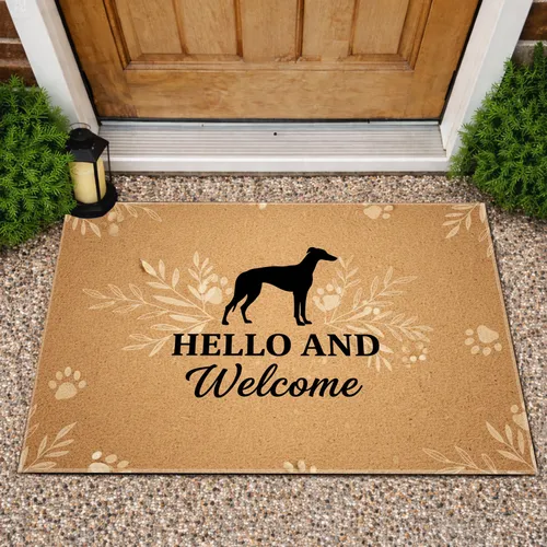 Greyhound Dog Silhouette 'Hello Welcome' - Home Decor Gift for Dog Lover Doormat