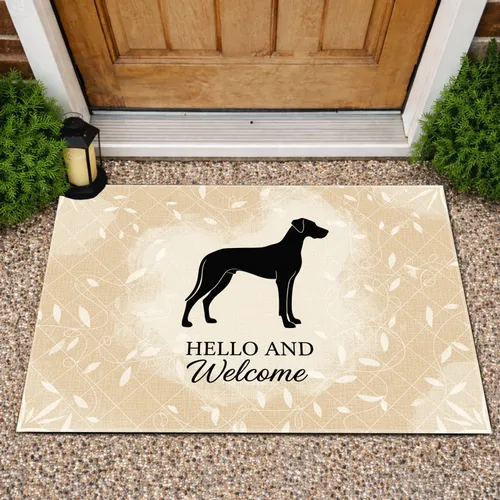 Hello and Welcome Slender Dog Silhouette - Home Entryway Decor Gift Doormat