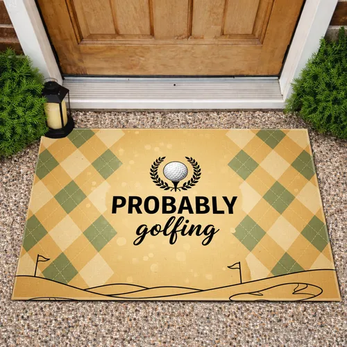 Golf Ball Tee Probably Golfing Laurel Wreath - Golf Lover Home Decor Gift for Dad Doormat