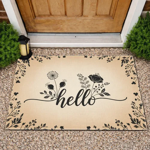 Hello Floral Botanical Dandelion Poppy - Welcome Home Decor Gift Doormat