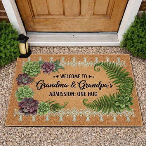 Grandma Grandpa Welcome Hug Succulent Fern Farmhouse Home Decor for Grandparents Doormat