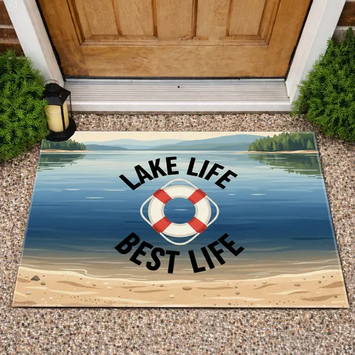 Lake Life Best Life Life Buoy Lake Vista - Lakeside Living Decor Gift Doormat