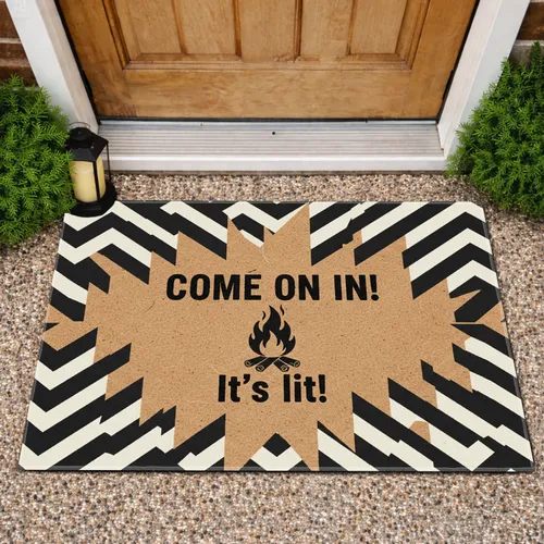 Come On In It's Lit Campfire Zigzag Welcome Home Decor Doormat