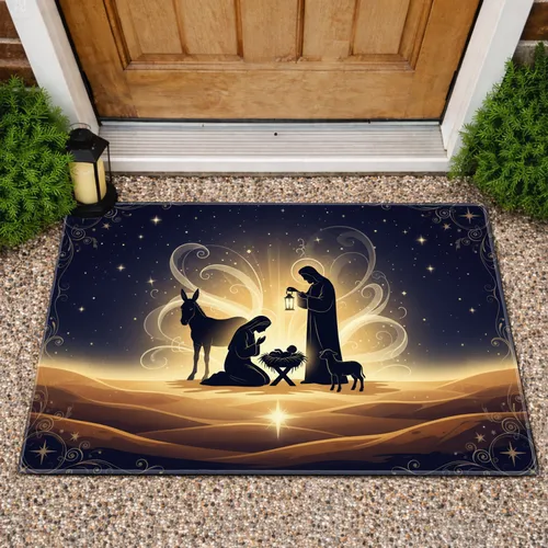 Nativity Holy Family Silhouette Christmas Devotional Decor Doormat