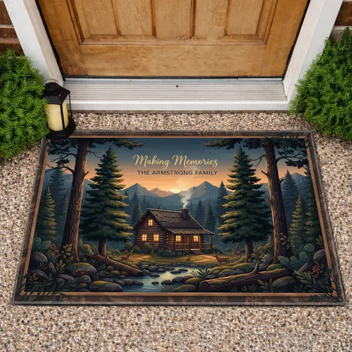 Making Memories Custom Family Log Cabin Pine Trees - Mountain Lodge Decor Gift Doormat