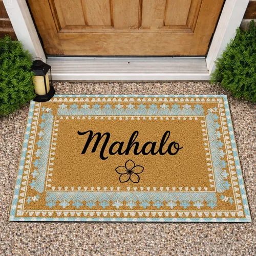 Mahalo Plumeria Geometric Woven Tapestry Golden Brown - Tropical Home Decor Gift Doormat