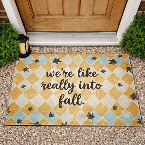 Autumn Leaves Cursive Text - Seasonal Fall Welcome Home Decor Doormat