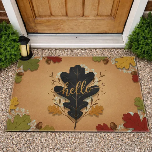 Hello Oak Leaf Acorns Twigs - Fall Welcome Home Decor Doormat