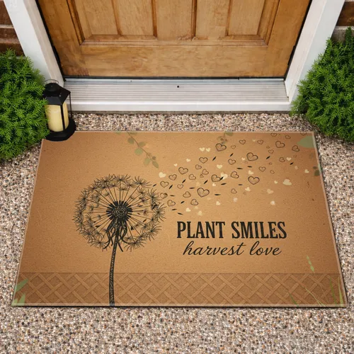 Dandelion Heart Seeds 'PLANT SMILES harvest love' - Home Decor Gift Doormat