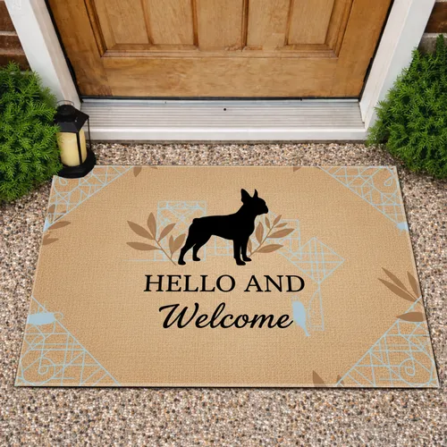 Boston Terrier Botanical Welcome Dog Sign - Entryway Home Decor Gift for Dog Lover Doormat