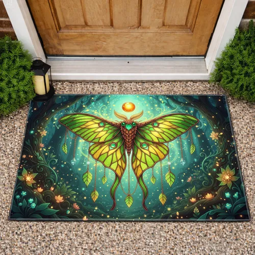 Ornate Luna Moth Stained Glass - Forest Garden Decor Gift Doormat