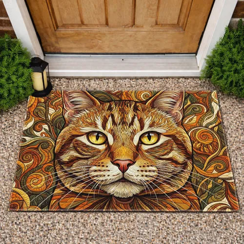 Majestic Cat Face Expressive Eyes - Cat Lover Home Decor Gift Doormat