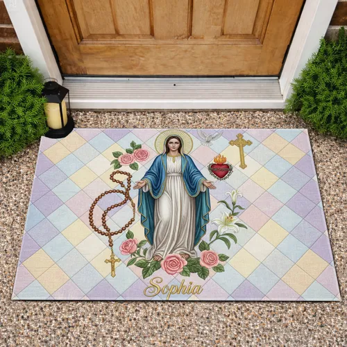 Virgin Mary Sophia Sacred Heart Rosary - Faith Home Decor Gift Doormat