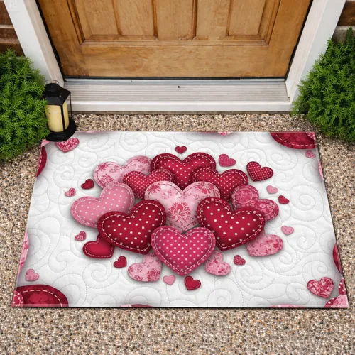 Hearts Red Pink Polka Dots Floral - Everyday Home Decor Gift Doormat