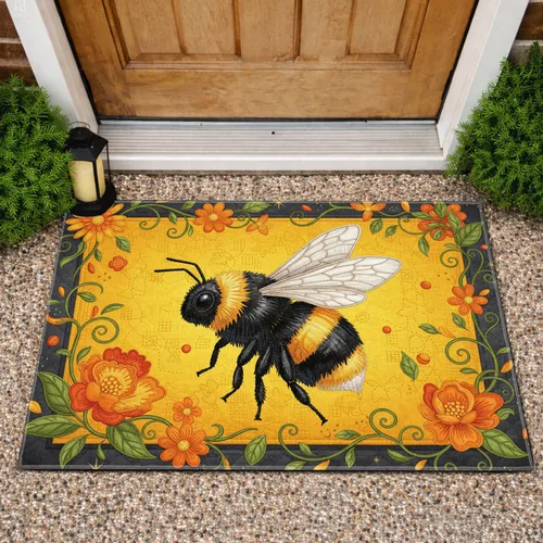 Bumblebee Floral Starburst Border - Wildlife Lover Home Decor Gift Doormat
