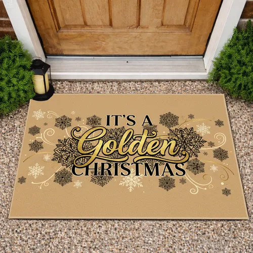 Golden Christmas Snowflakes Paw Prints - Holiday Home Decor Gift Doormat